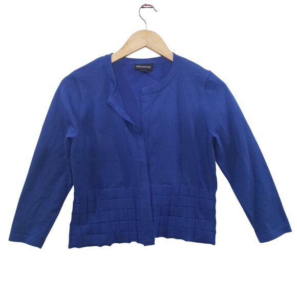 Nina Leonard Womens Open Front Blue Cardigan Textured Size S Classic Preppy - Picture 1 of 6